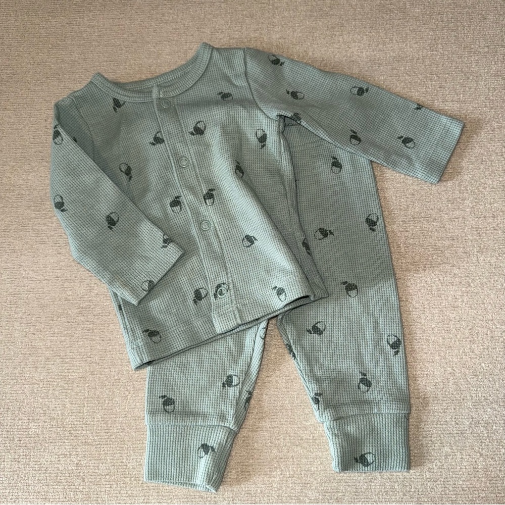Carters 6M Waffle Knit Baby Two-Piece Set in Sage Green with Acorn Print
